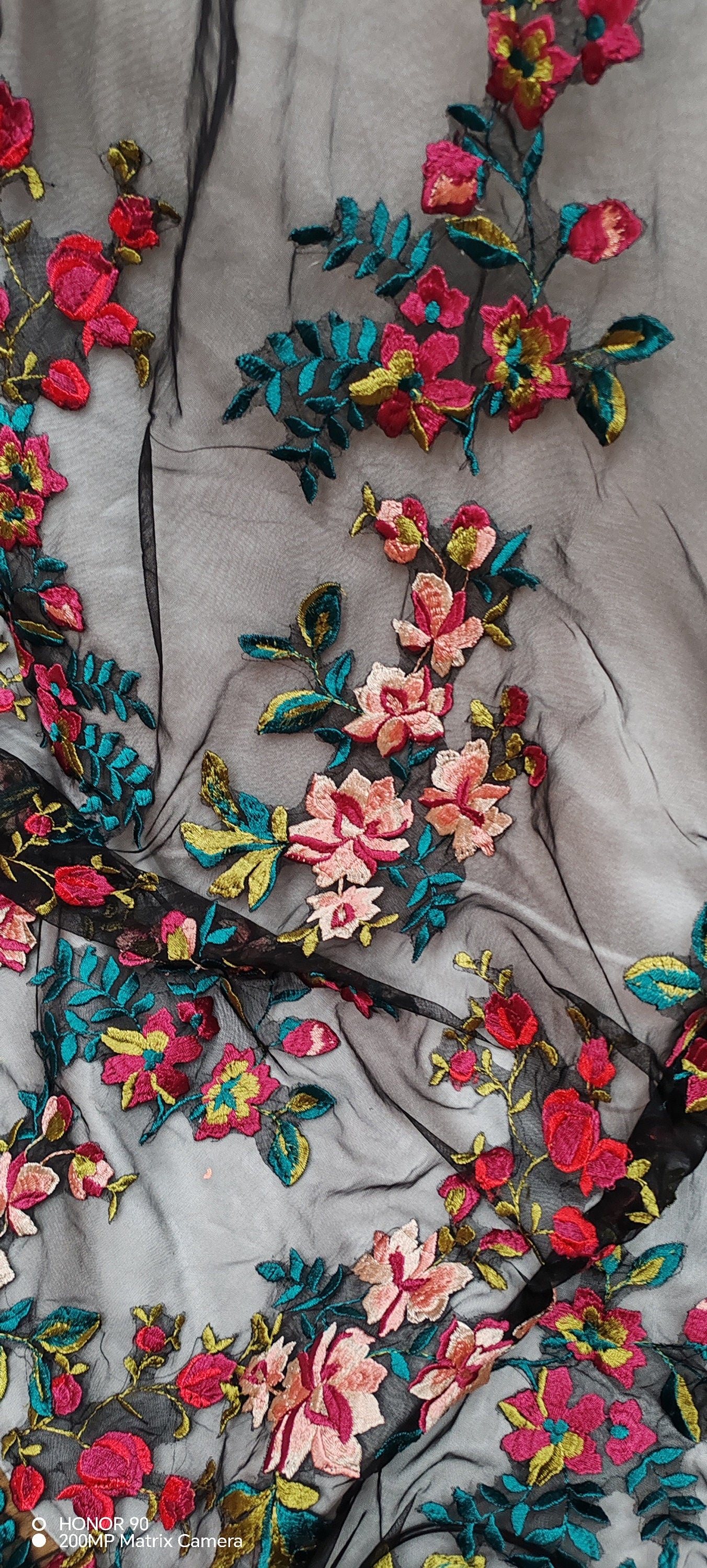 Black Floral Bridal Drop Veil - Burgundy & Red Roses