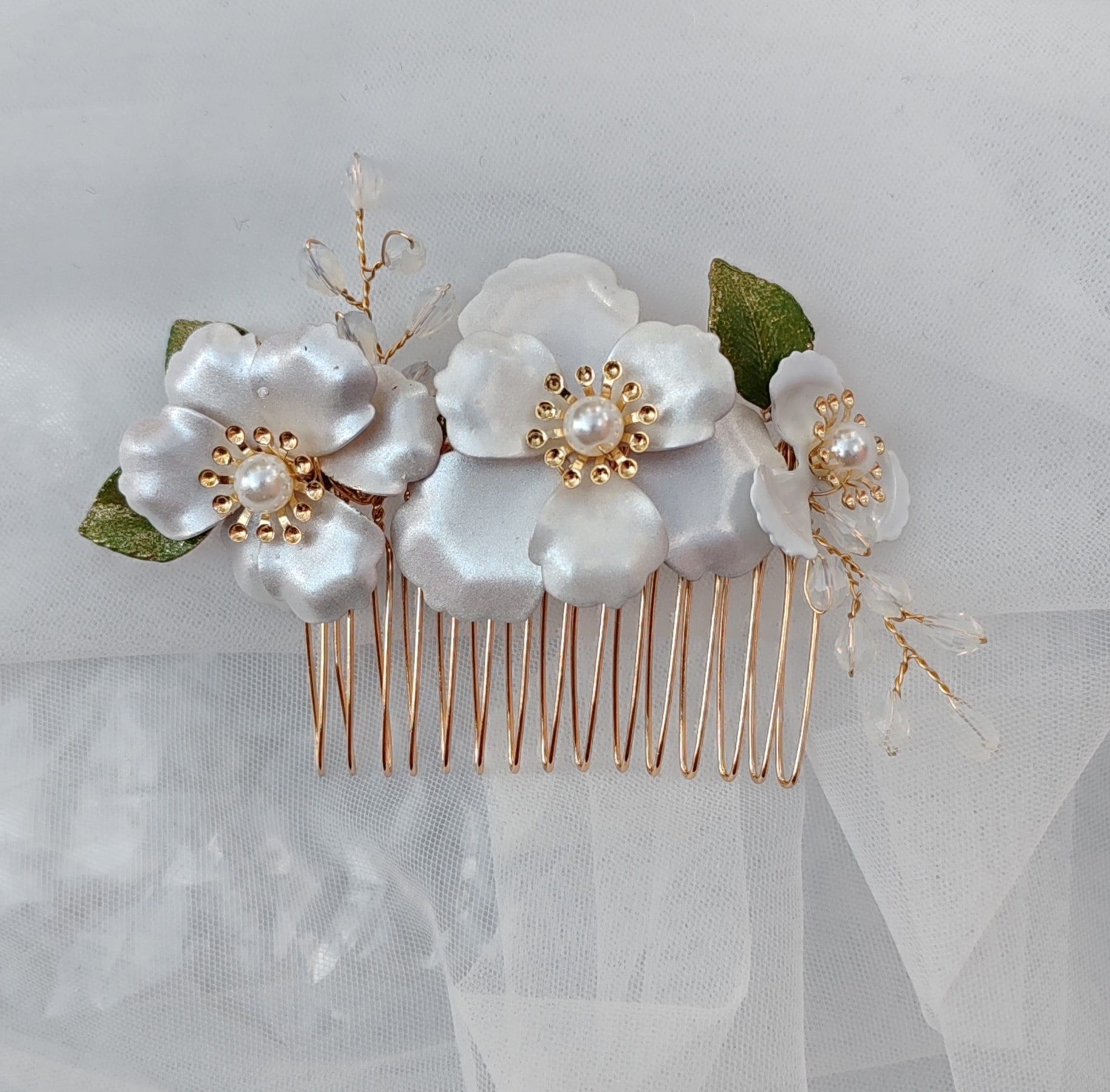 Apple Blossom Flower Crown, Rose Gold Bridal Hair Comb