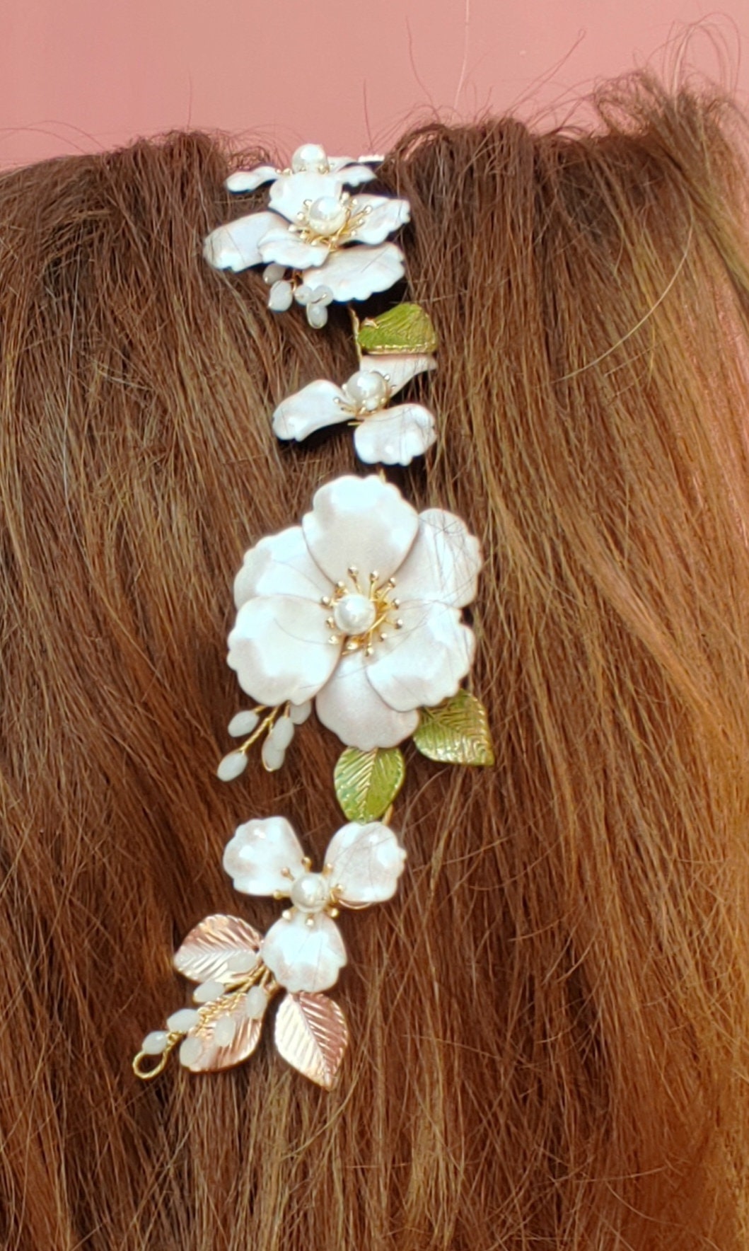 Apple Blossom Flower Crown, Rose Gold Bridal Hair Comb
