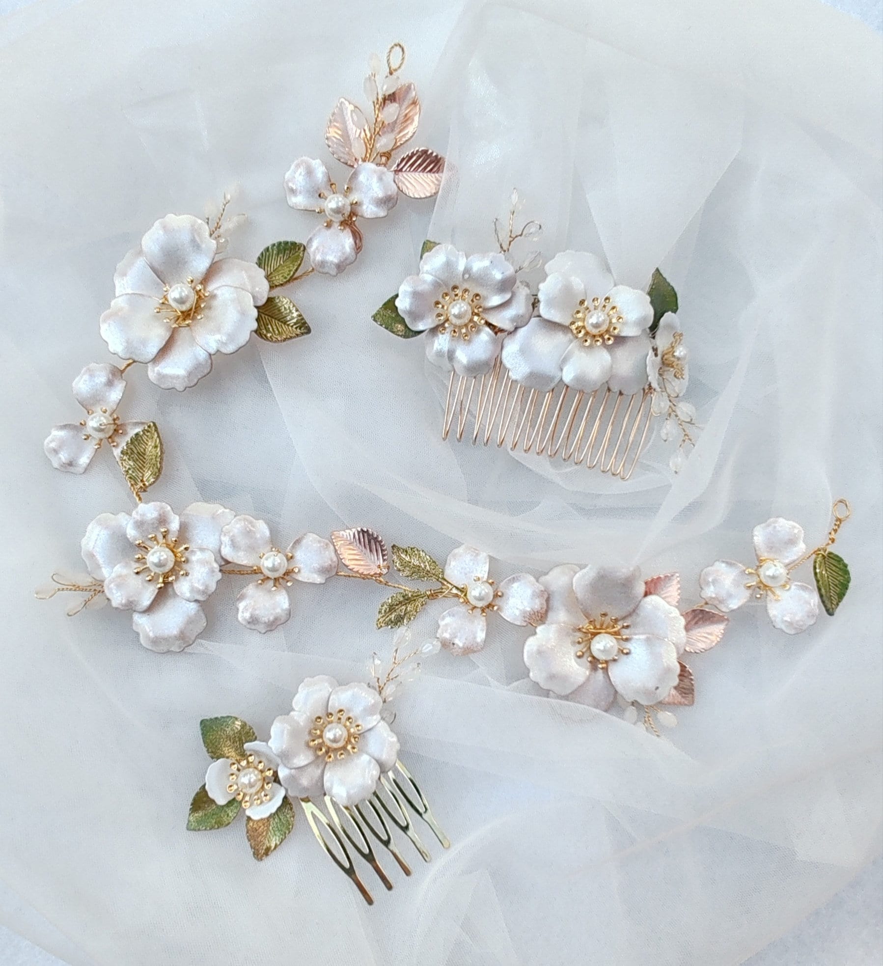 Apple Blossom Flower Crown, Rose Gold Bridal Hair Comb