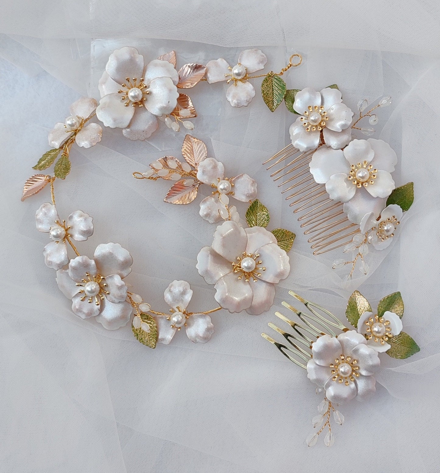 Apple Blossom Flower Crown, Rose Gold Bridal Hair Comb