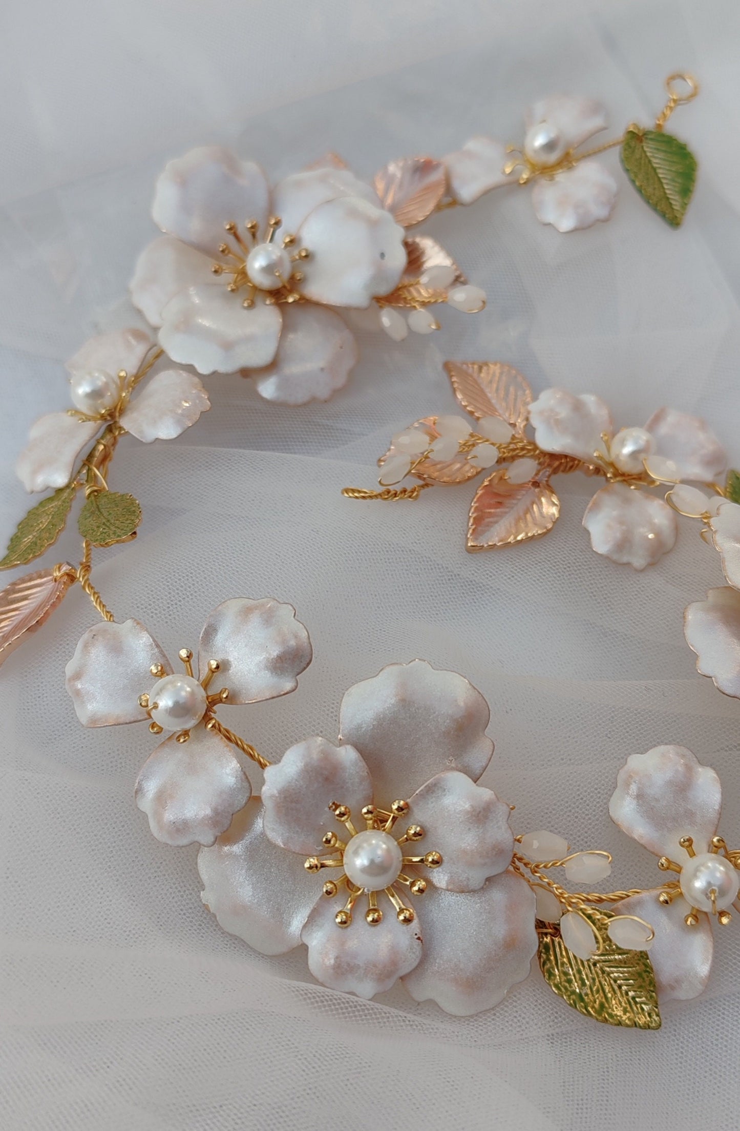Apple Blossom Flower Crown, Rose Gold Bridal Hair Comb