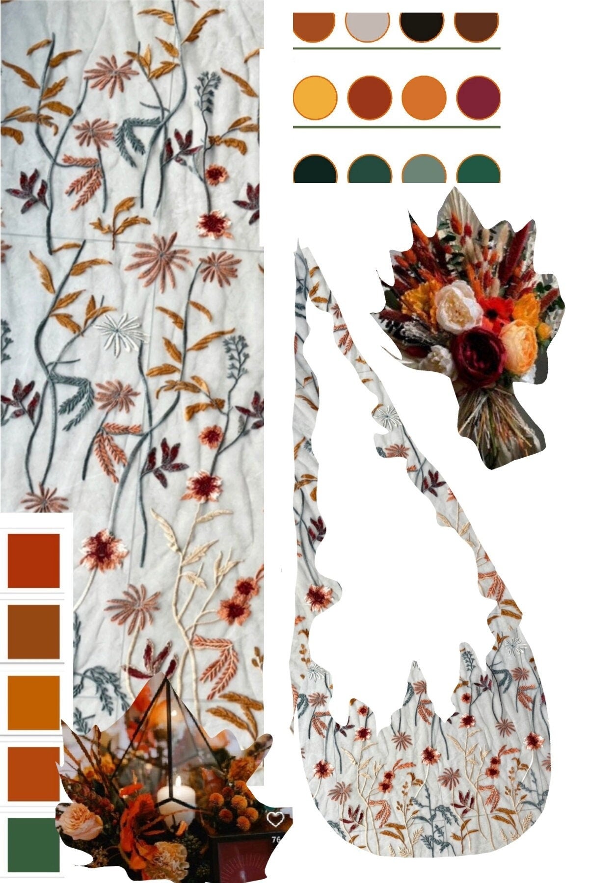 Embroidered Floral Wedding Veil, Autumn Wildflower Bridal Veil