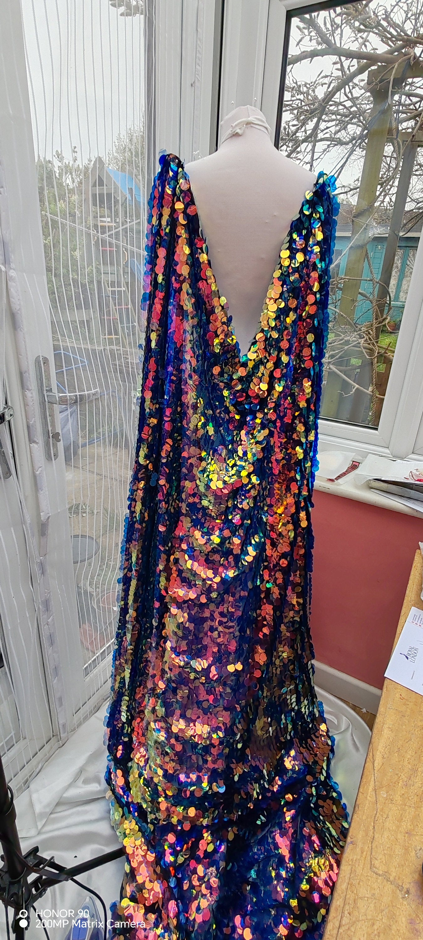 Iridescent Sequin Bridal Cape: Aurora Pastel Wedding Wear