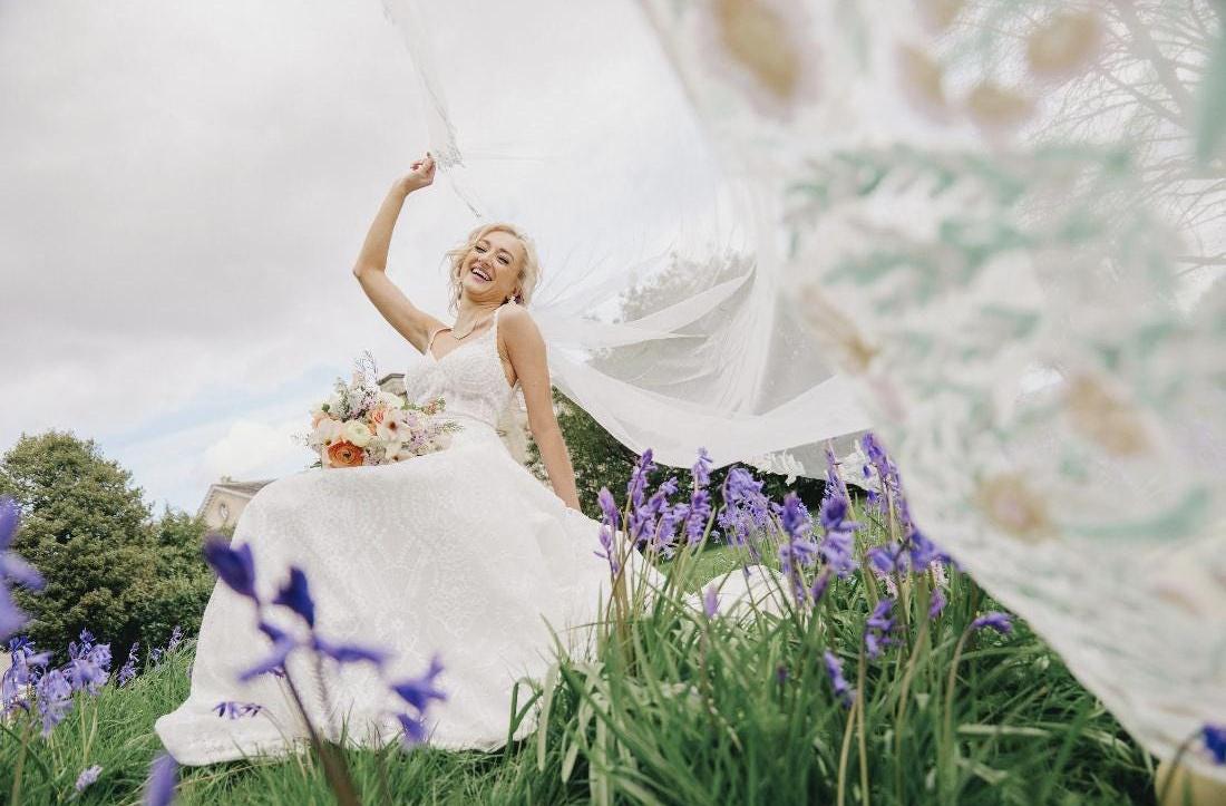 Embroidered Wildflower Wedding Veil - Floral Edged Bridal Veil