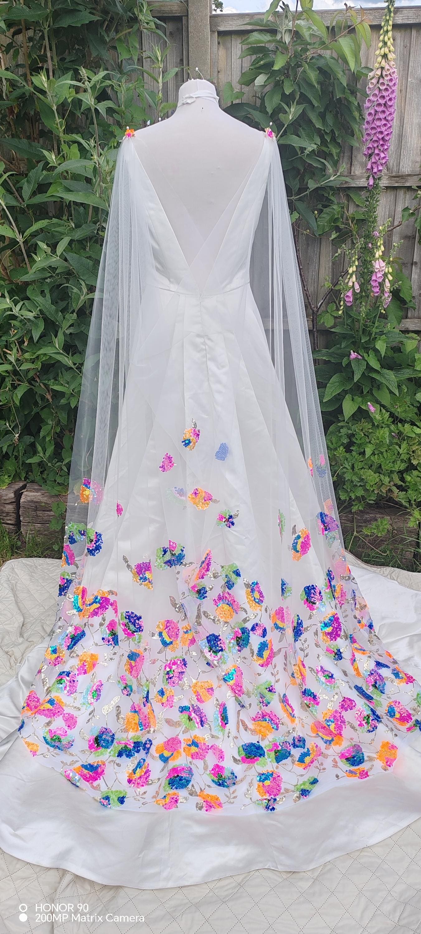 Sequined cape. Bridal sequin veil. Rainbow sequin bridal cape. Rainbow wedding veil, 'Xanthe'.