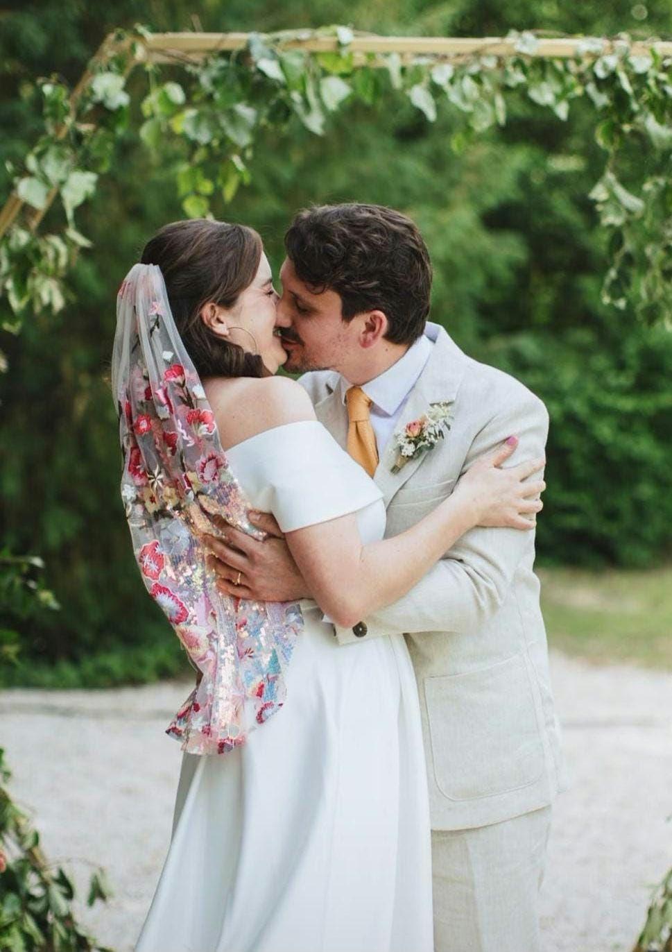 Pink floral sequin veil. Colourful alternative bridal veil. Valentina.