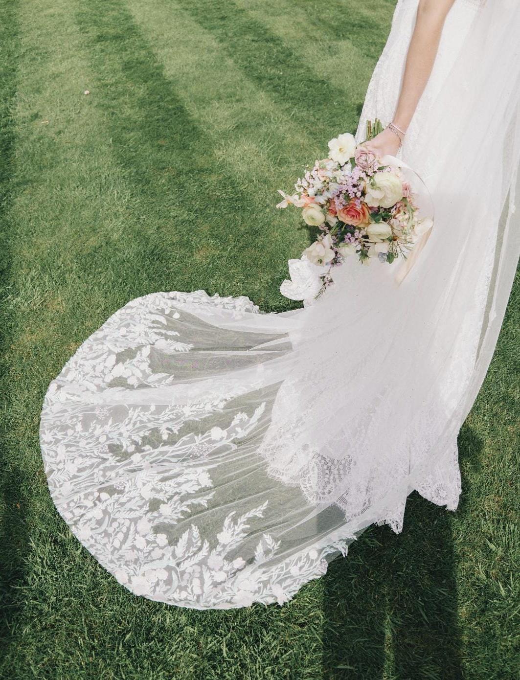 Embroidered Wildflower Wedding Veil - Floral Edged Bridal Veil
