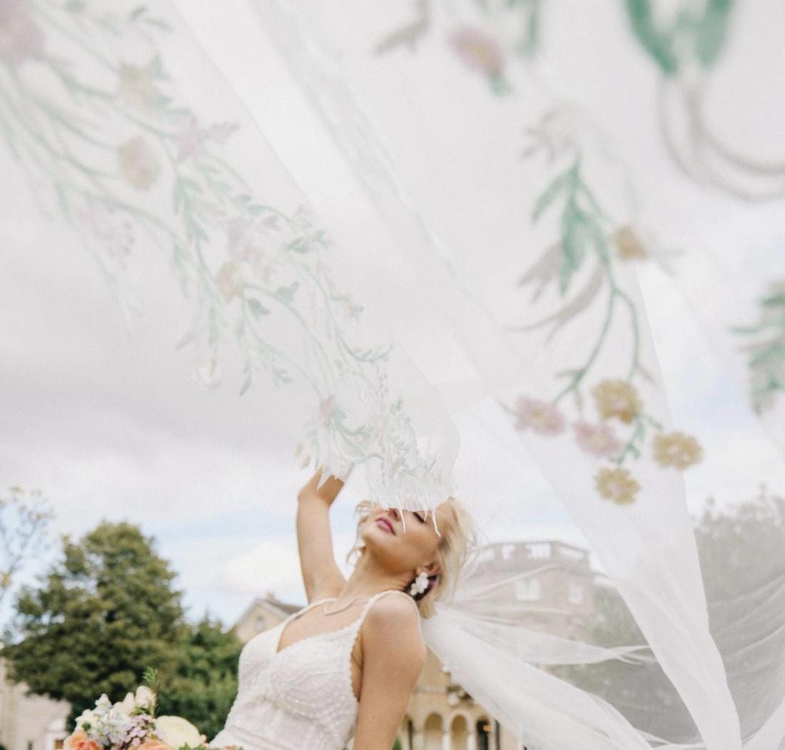 Embroidered Wildflower Wedding Veil - Floral Edged Bridal Veil