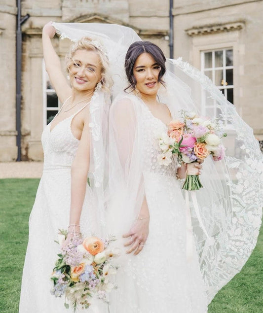 Embroidered Wildflower Wedding Veil - Floral Edged Bridal Veil