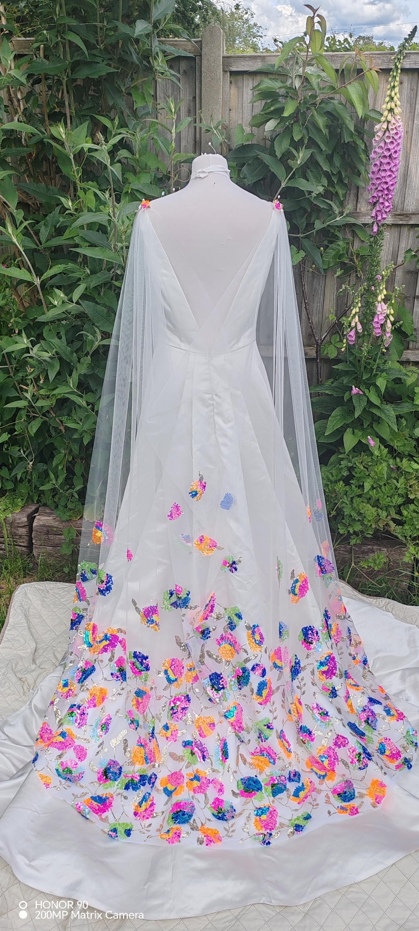 Sequined cape. Bridal sequin veil. Rainbow sequin bridal cape. Rainbow wedding veil, 'Xanthe'.