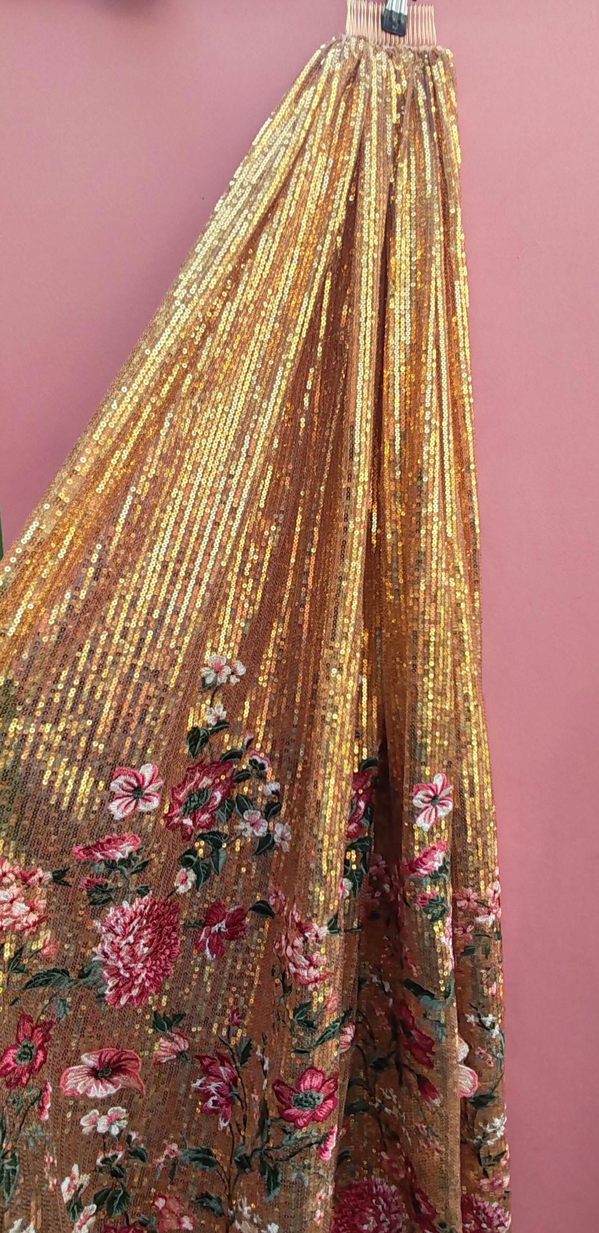 Gold sequin floral veil. Peony and rose veil. Gold bridal veil with sequins. 'Queenie' fabric sample sale.