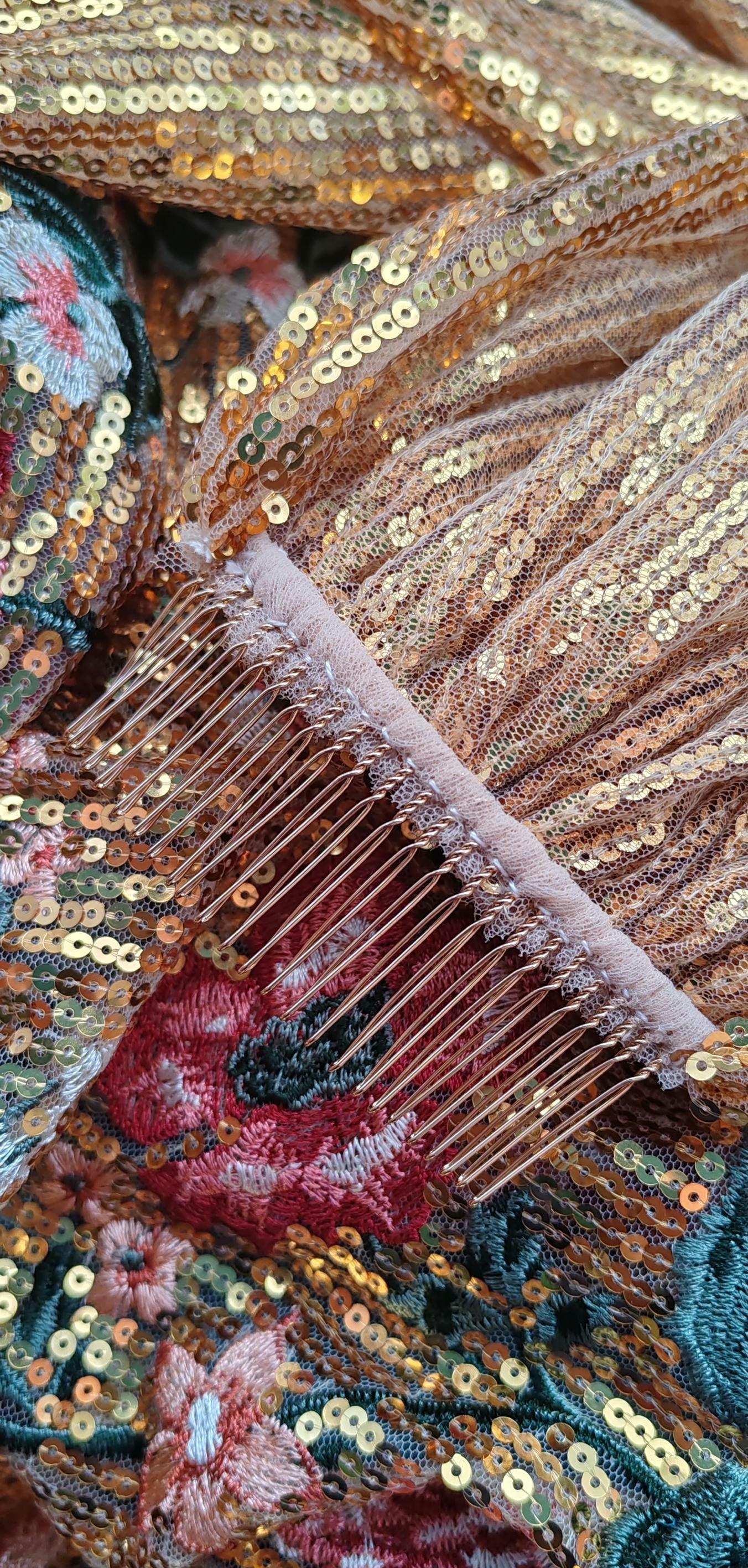 Gold sequin floral veil. Peony and rose veil. Gold bridal veil with sequins. 'Queenie' fabric sample sale.