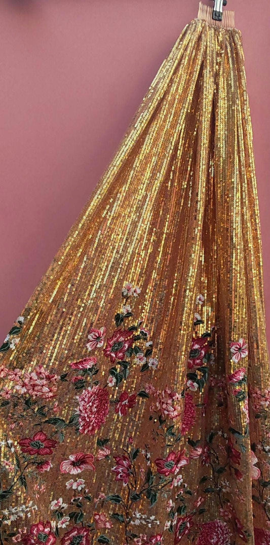 Gold sequin floral veil. Peony and rose veil. Gold bridal veil with sequins. 'Queenie' fabric sample sale.