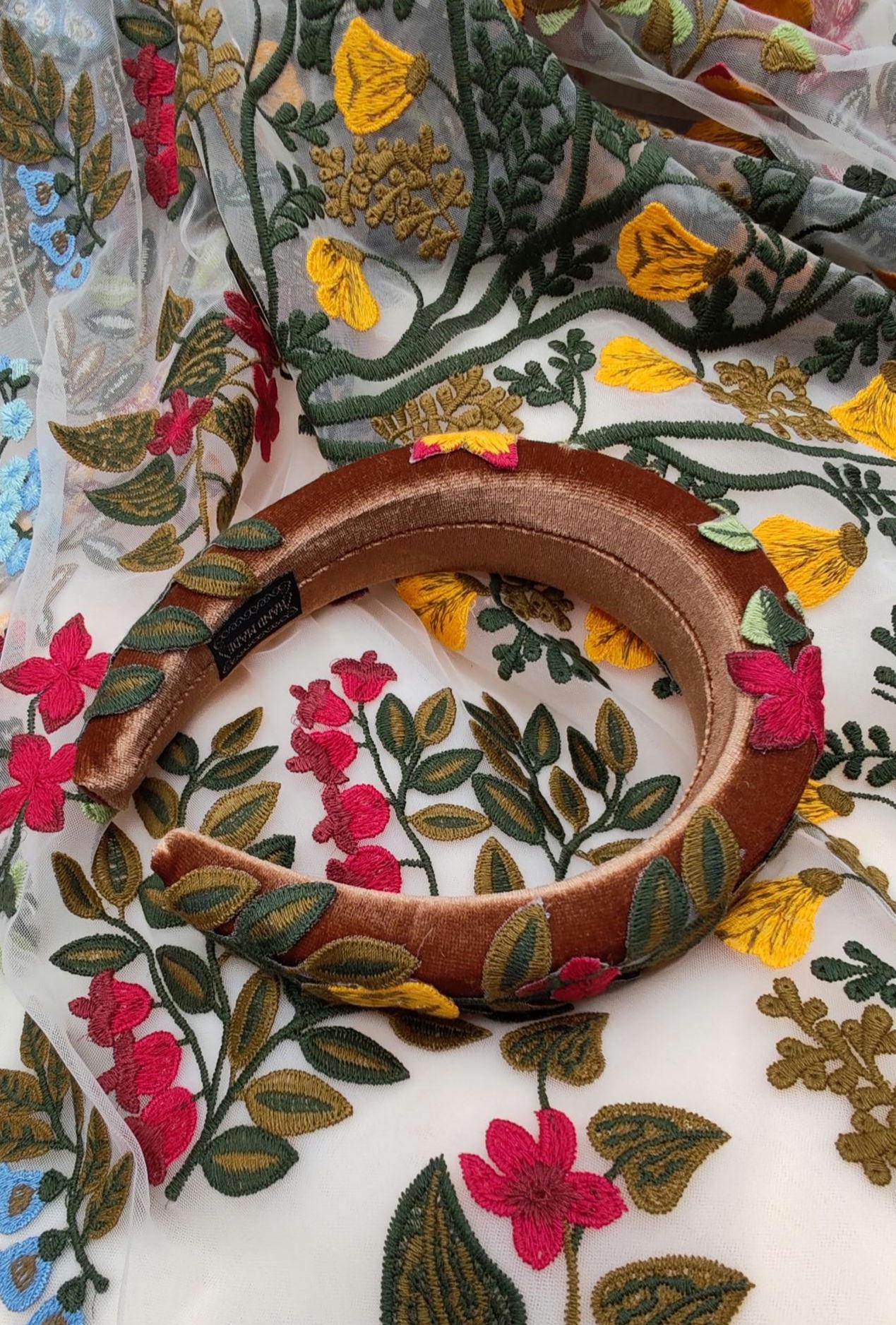 Floral embroidered headband / padded headband / Embroidered alice band / Bridal headband / Festival headband / Colourful sequin headband