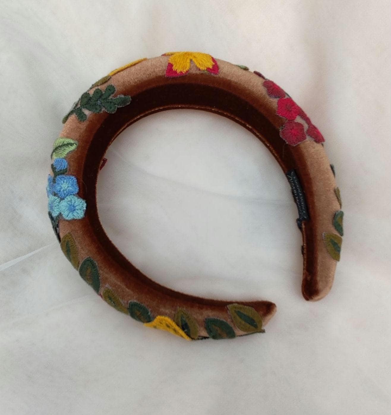 Floral embroidered headband / padded headband / Embroidered alice band / Bridal headband / Festival headband / Colourful sequin headband