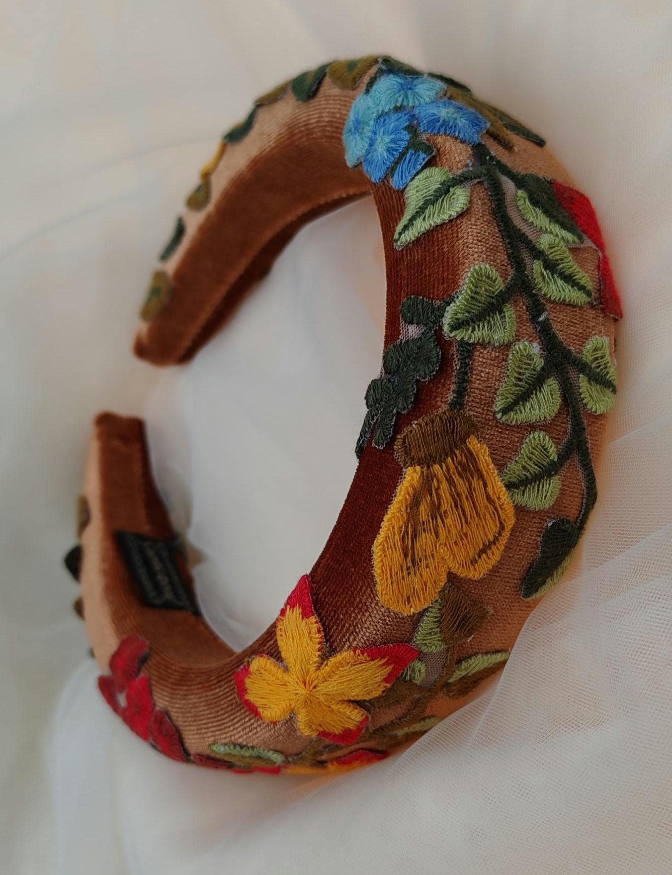 Floral embroidered headband / padded headband / Embroidered alice band / Bridal headband / Festival headband / Colourful sequin headband