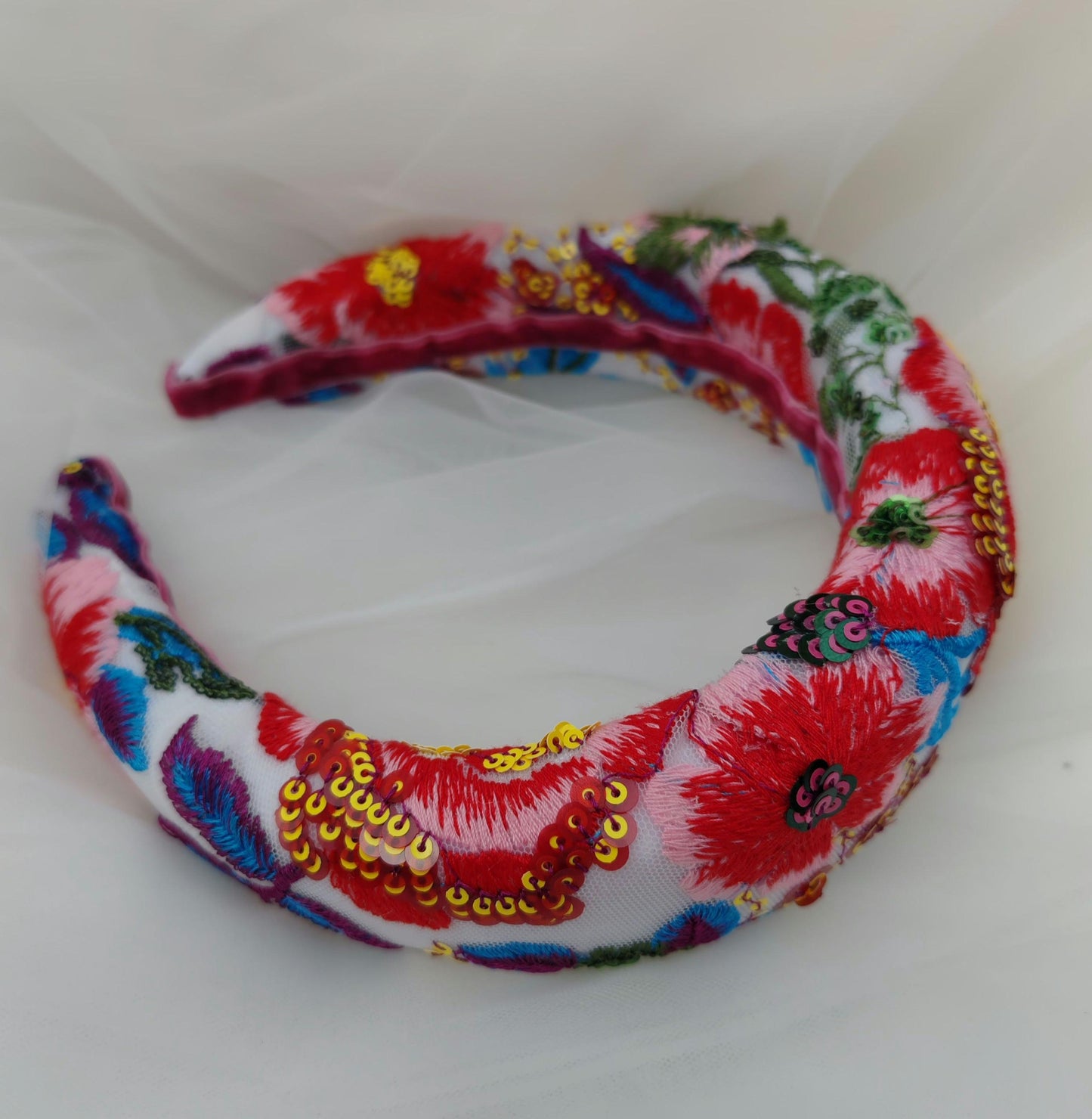 Floral embroidered headband / padded headband / Embroidered alice band / Bridal headband / Festival headband / Colourful sequin headband