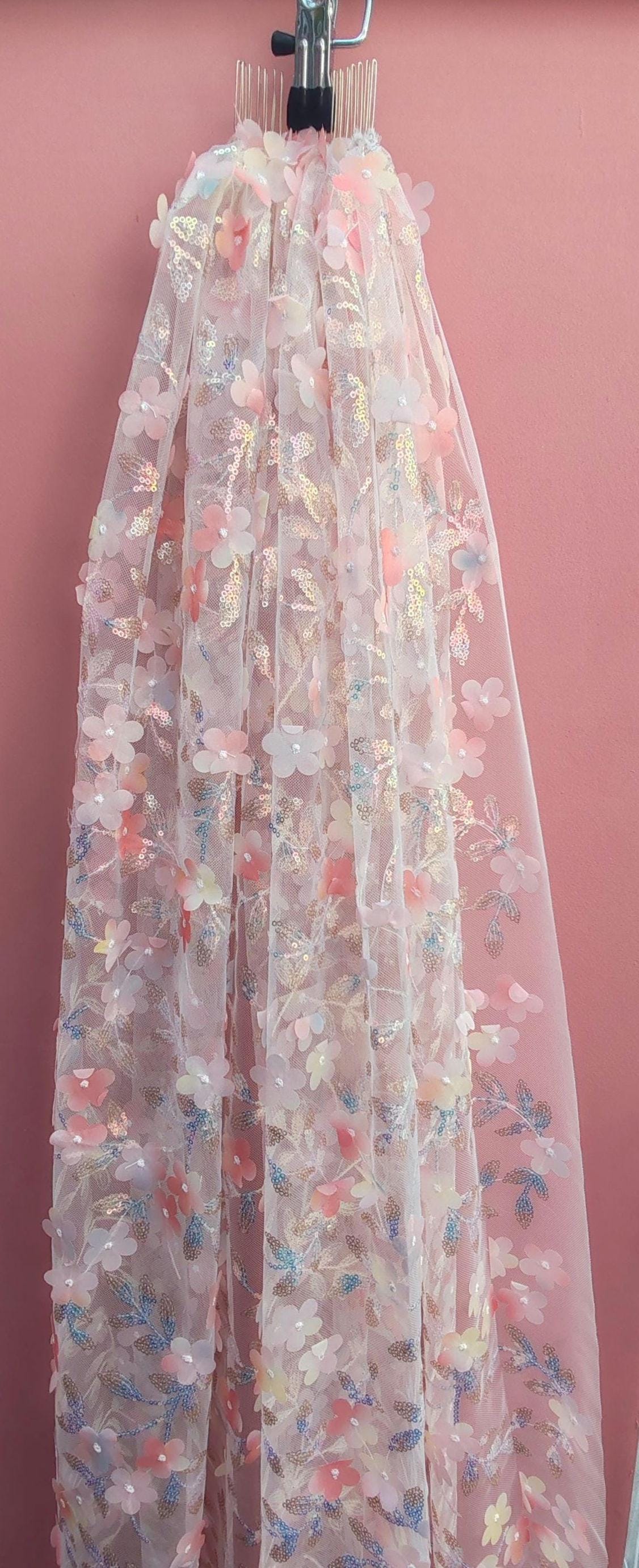 Sakura Wedding Veil, 3D Blossom Floral, Pink Bridal Veil