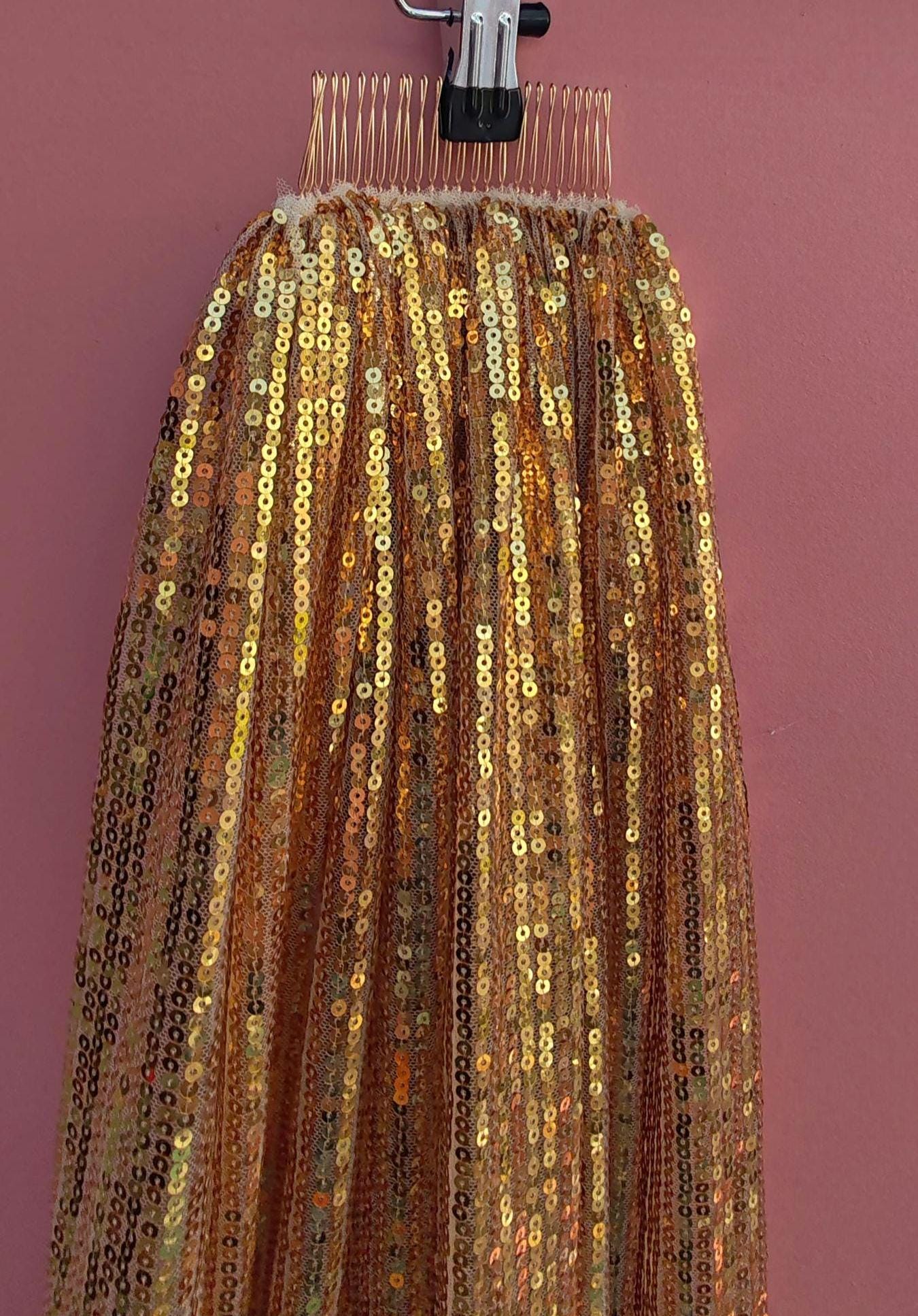 Gold sequin floral veil. Peony and rose veil. Gold bridal veil with sequins. 'Queenie' fabric sample sale.