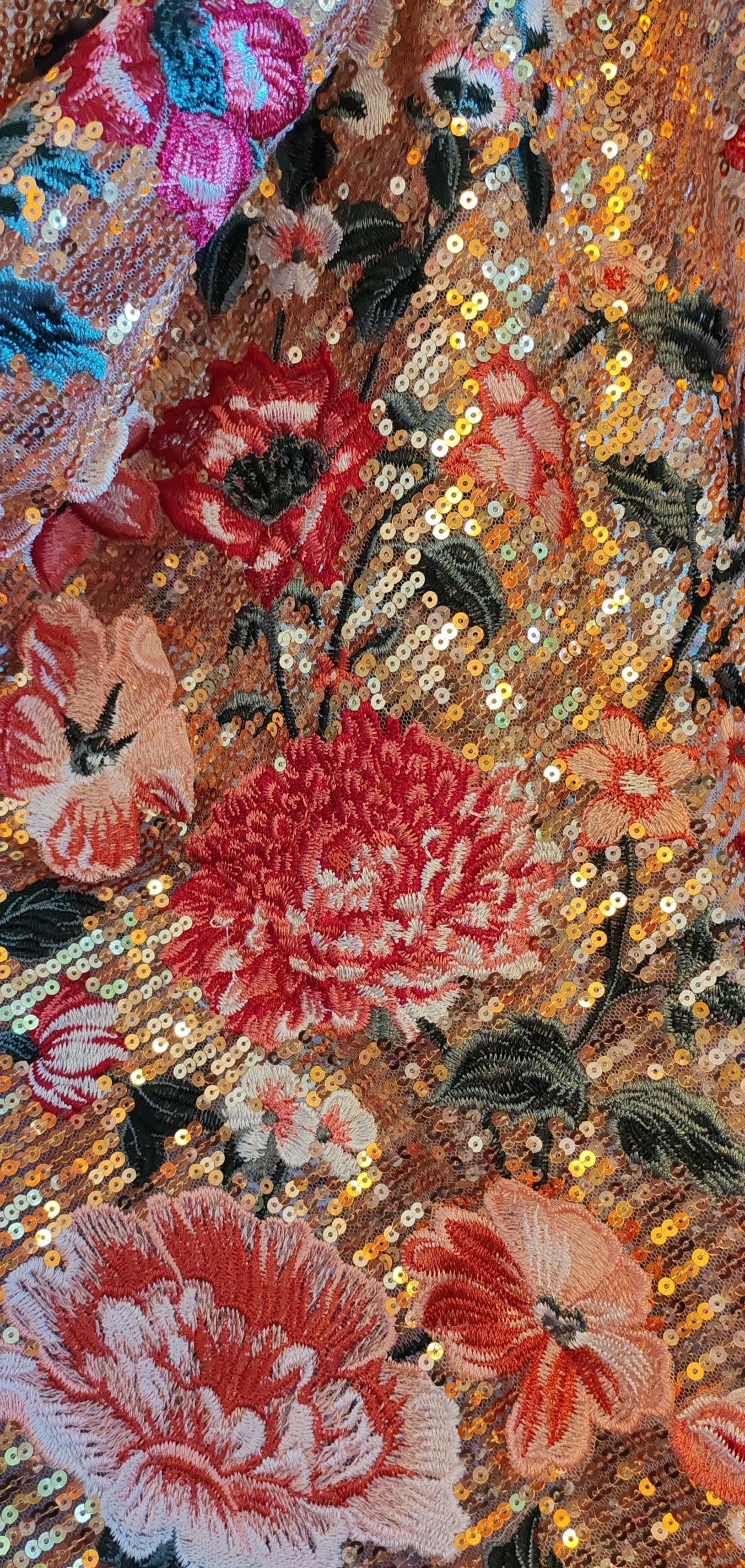 Gold sequin floral veil. Peony and rose veil. Gold bridal veil with sequins. 'Queenie' fabric sample sale.