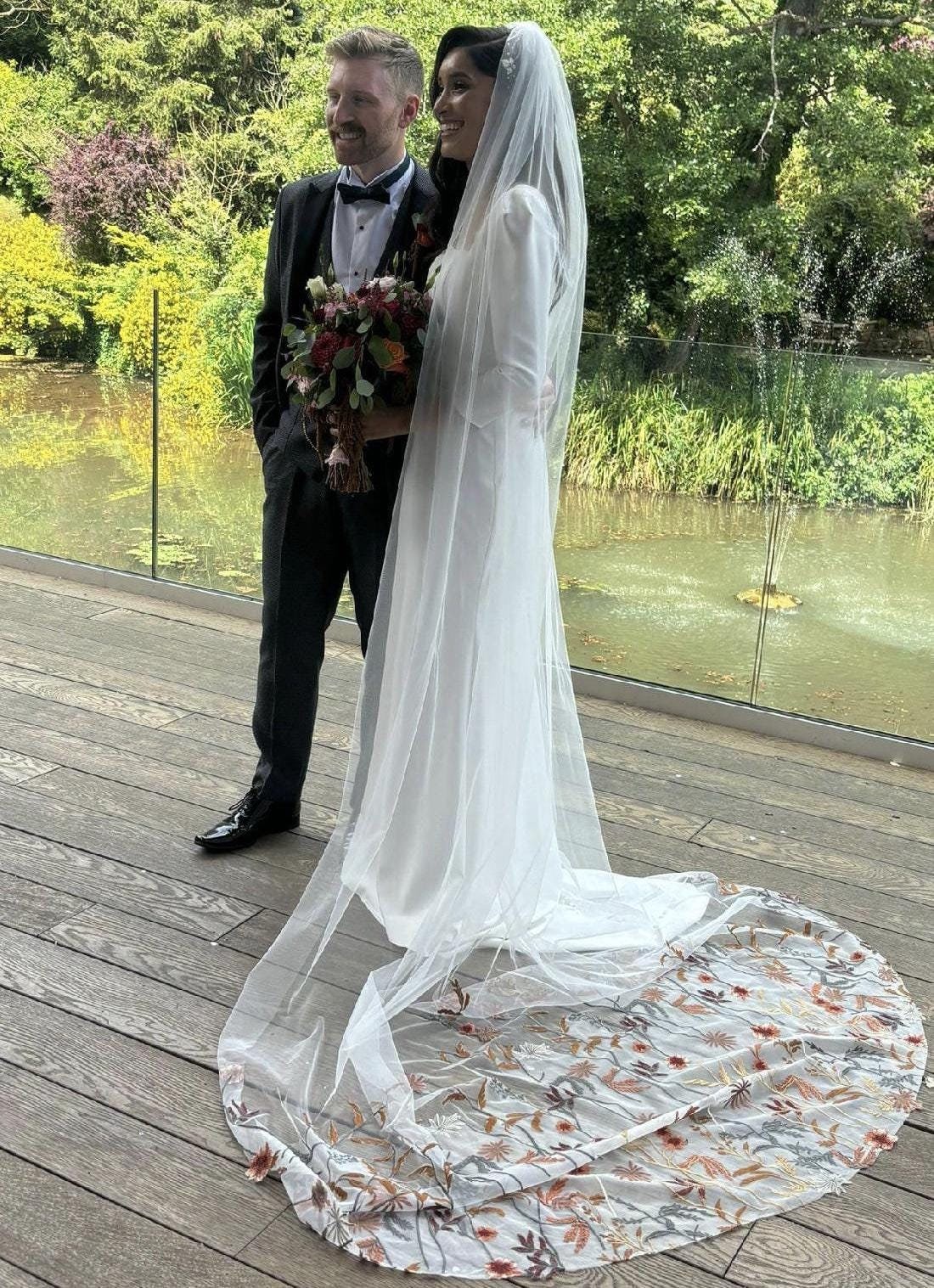 Embroidered Floral Wedding Veil, Autumn Wildflower Bridal Veil