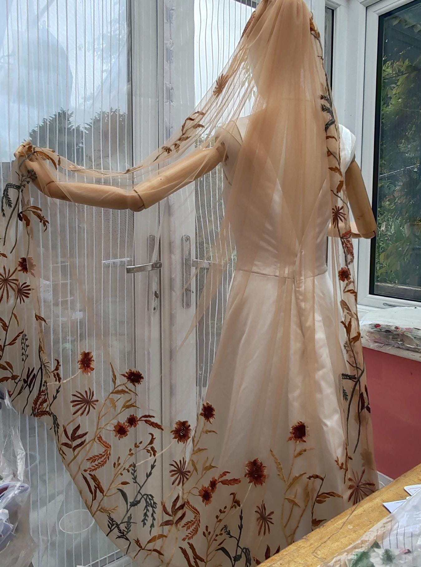 Embroidered Floral Wedding Veil, Autumn Wildflower Bridal Veil
