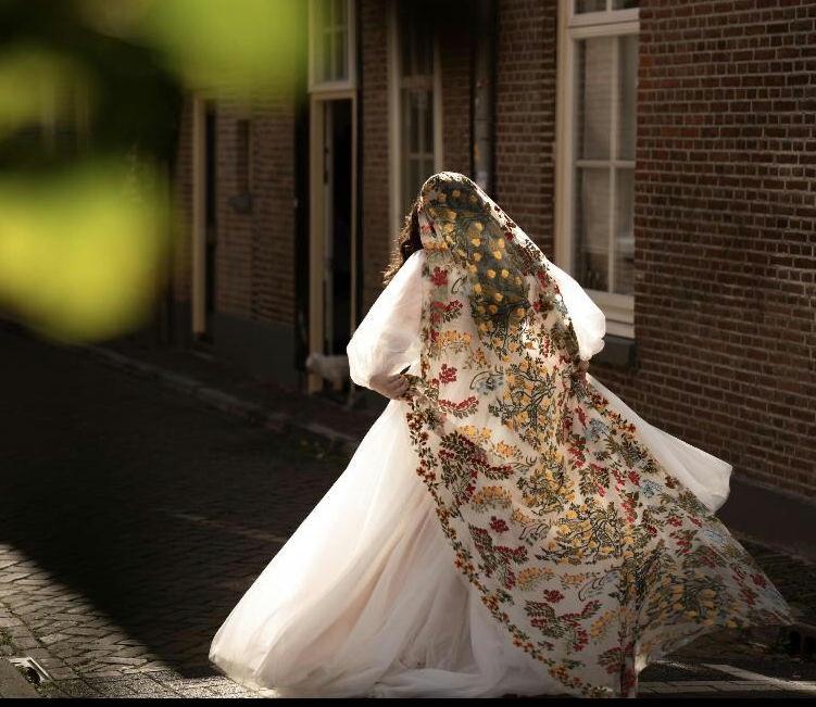 Embroidered Floral Wedding Veil: Alternative Bridal Cape