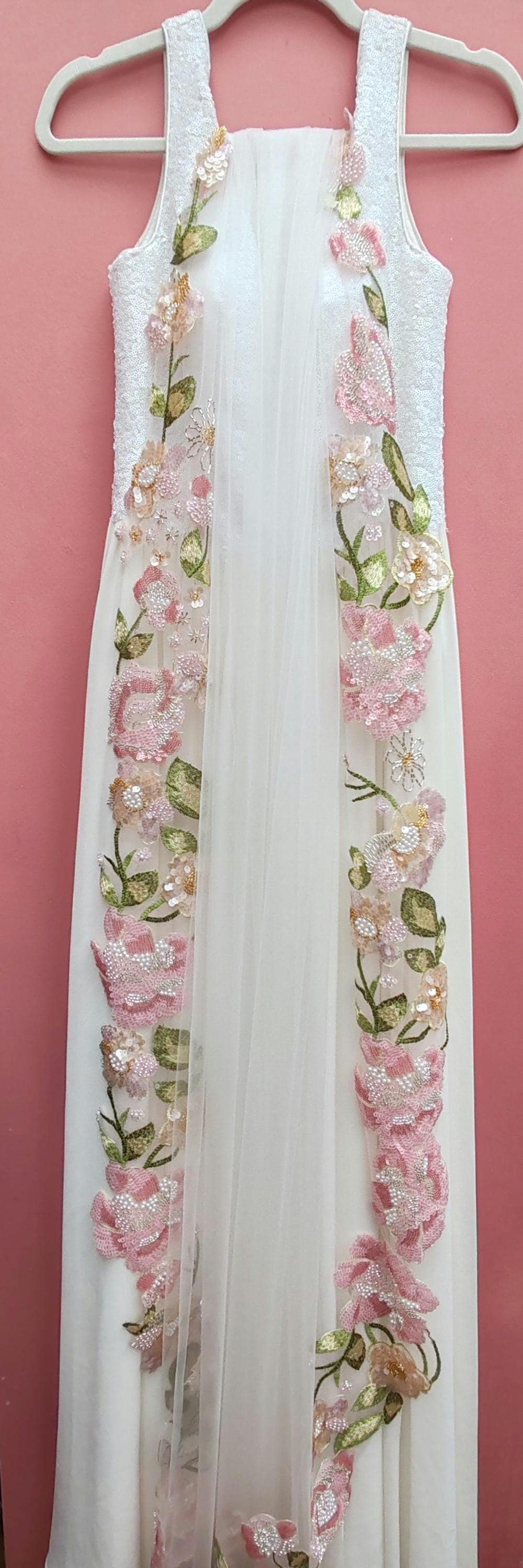 Pink Floral Wedding Veil, Embroidered Flower Bridal Veil