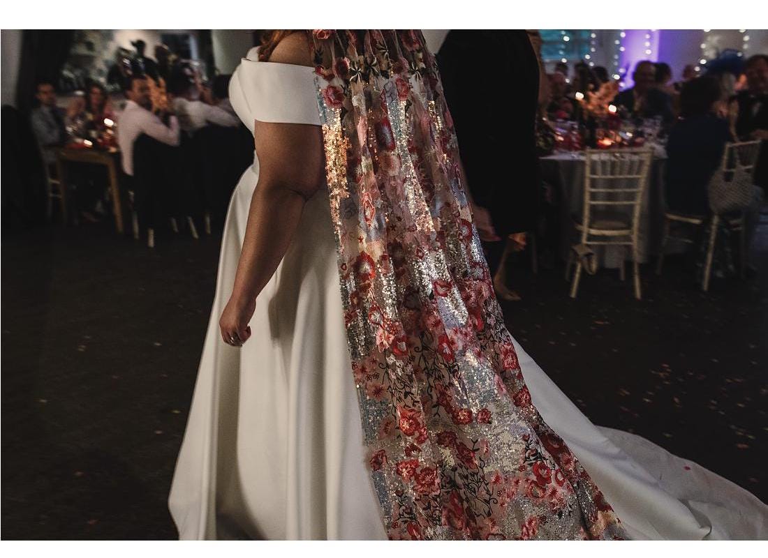 Pink floral sequin veil. Colourful alternative bridal veil. Valentina.