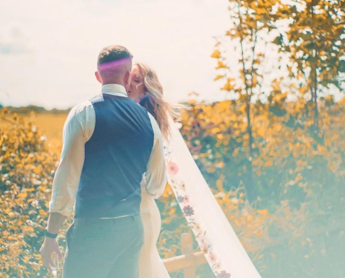 Embroidered Floral Trim Wedding Veil: Colorful Bridal Tulle
