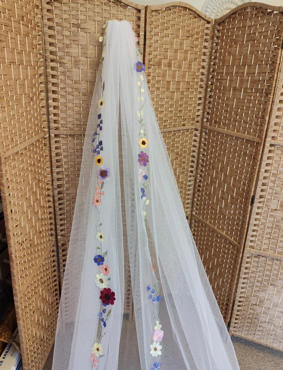 Embroidered Floral Trim Wedding Veil: Colorful Bridal Tulle