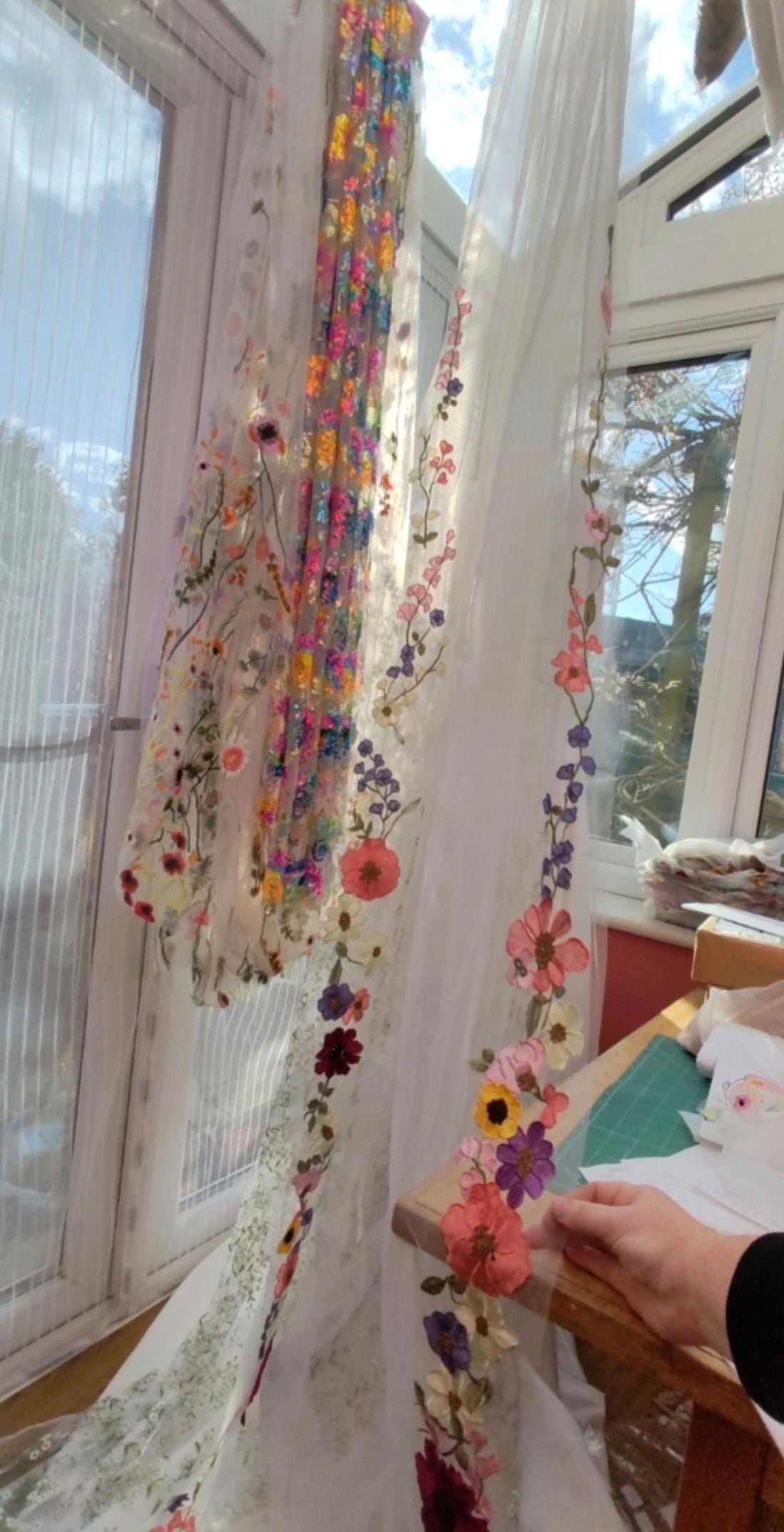 Embroidered Floral Trim Wedding Veil: Colorful Bridal Tulle