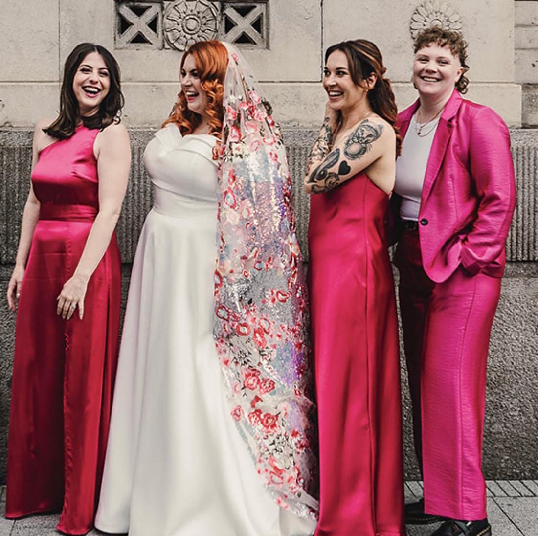Pink floral sequin veil. Colourful alternative bridal veil. Valentina.