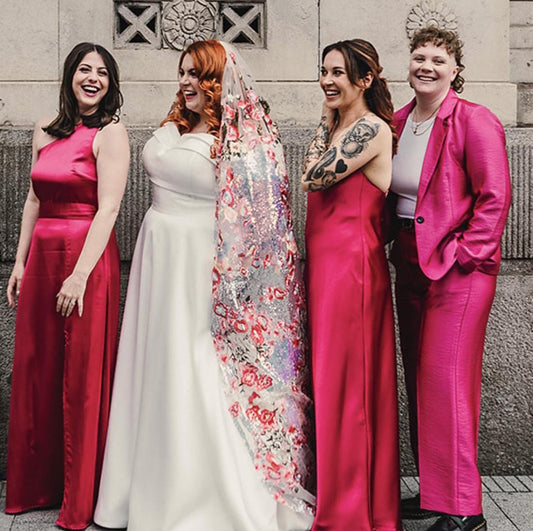 Pink floral sequin veil. Colourful alternative bridal veil. Valentina.