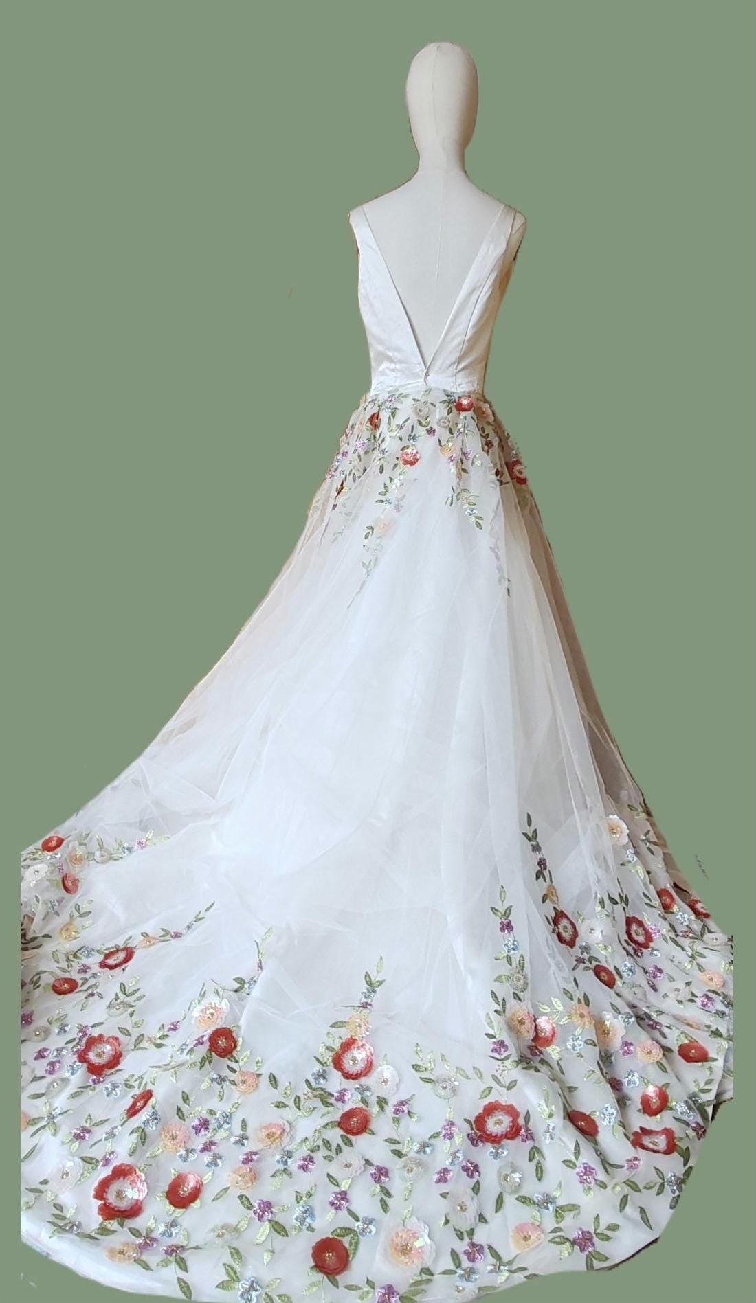 Embroidered Floral Bridal Overskirt - Detachable Tulle Wedding Skirt
