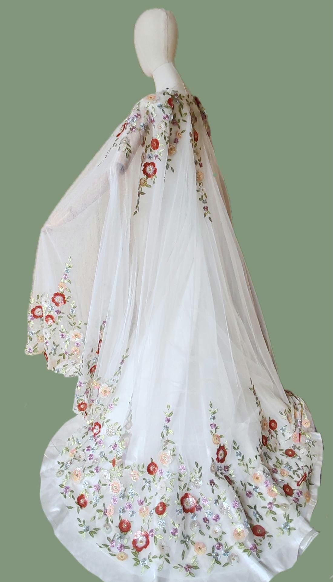 Embroidered Floral Bridal Overskirt - Detachable Tulle Wedding Skirt