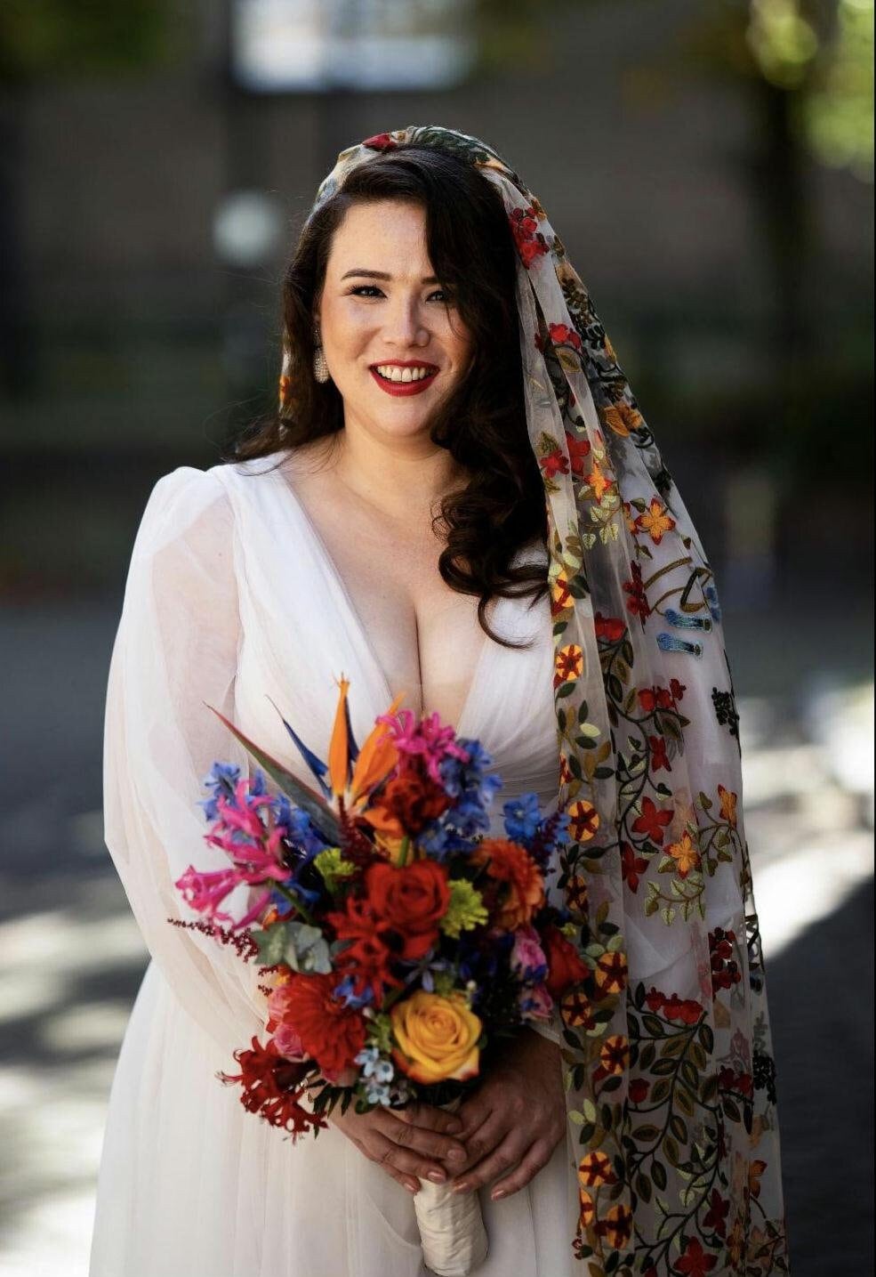 Embroidered Floral Wedding Veil: Alternative Bridal Cape