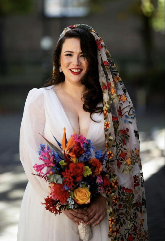 Embroidered Floral Wedding Veil: Alternative Bridal Cape
