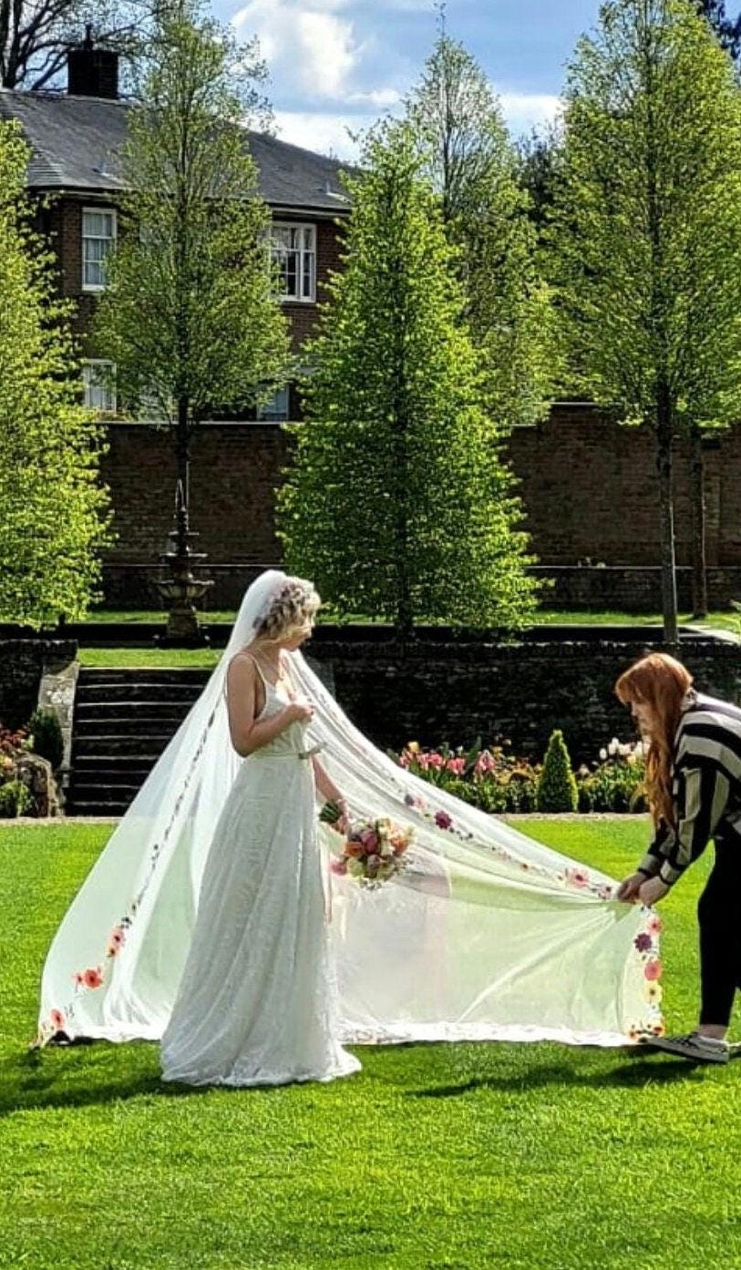Embroidered Floral Trim Wedding Veil: Colorful Bridal Tulle