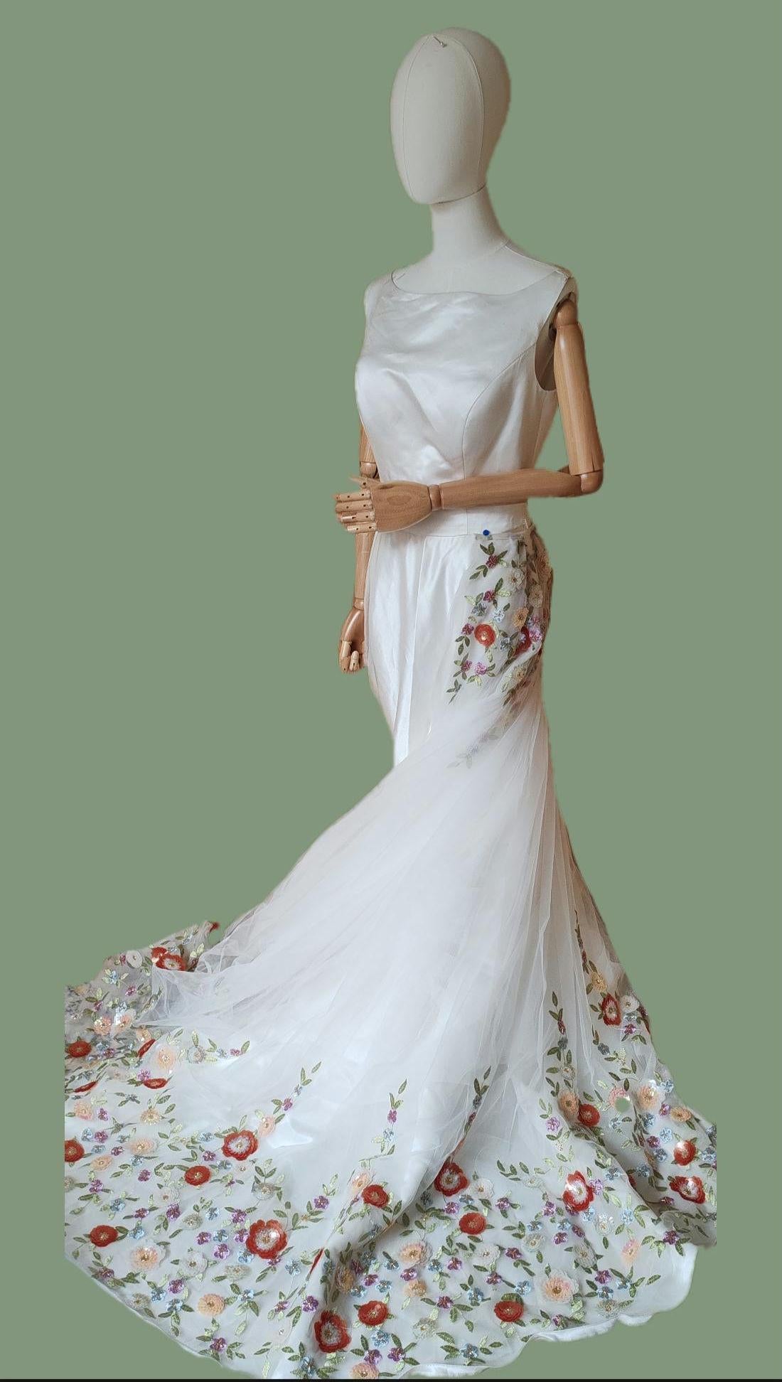 Embroidered Floral Bridal Overskirt - Detachable Tulle Wedding Skirt