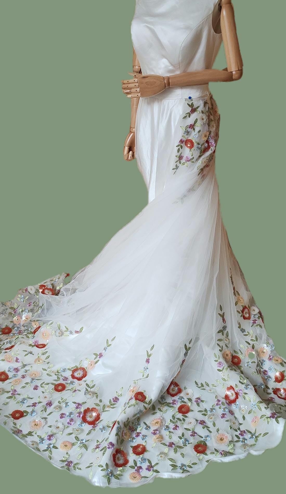 Embroidered Floral Bridal Overskirt - Detachable Tulle Wedding Skirt