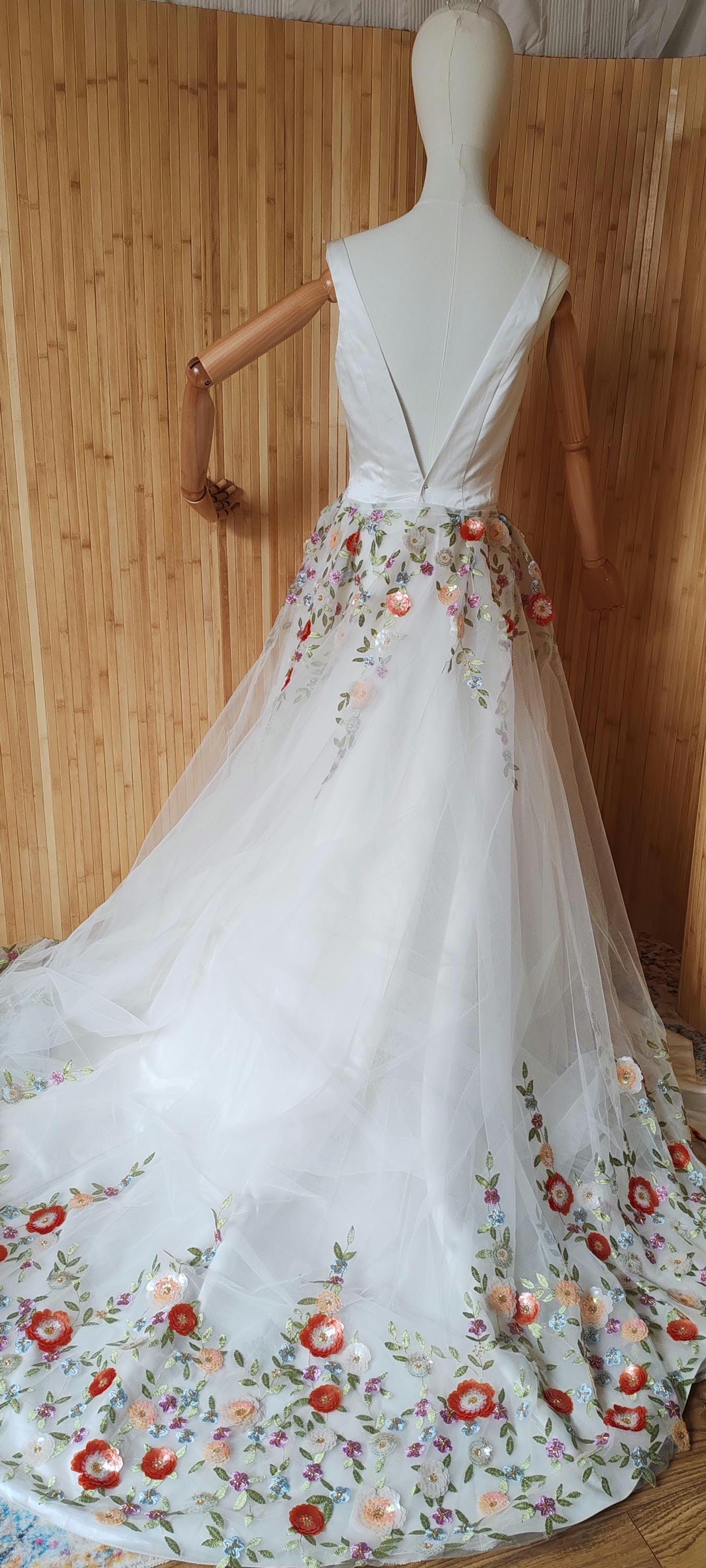 Embroidered Floral Bridal Overskirt - Detachable Tulle Wedding Skirt