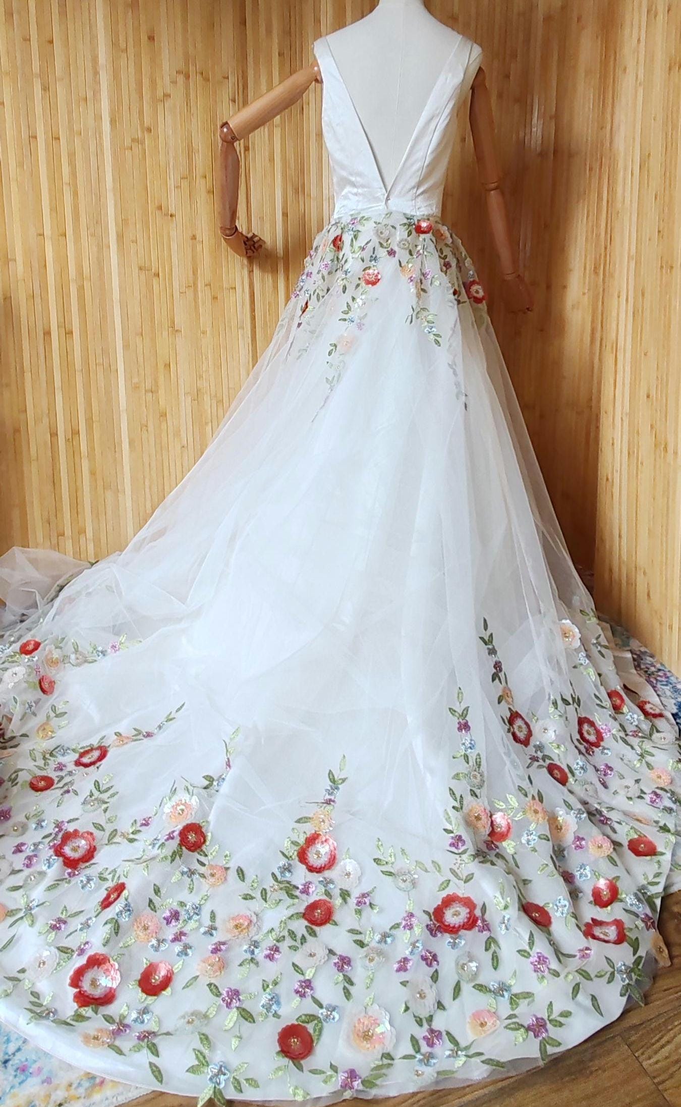 Embroidered Floral Bridal Overskirt - Detachable Tulle Wedding Skirt