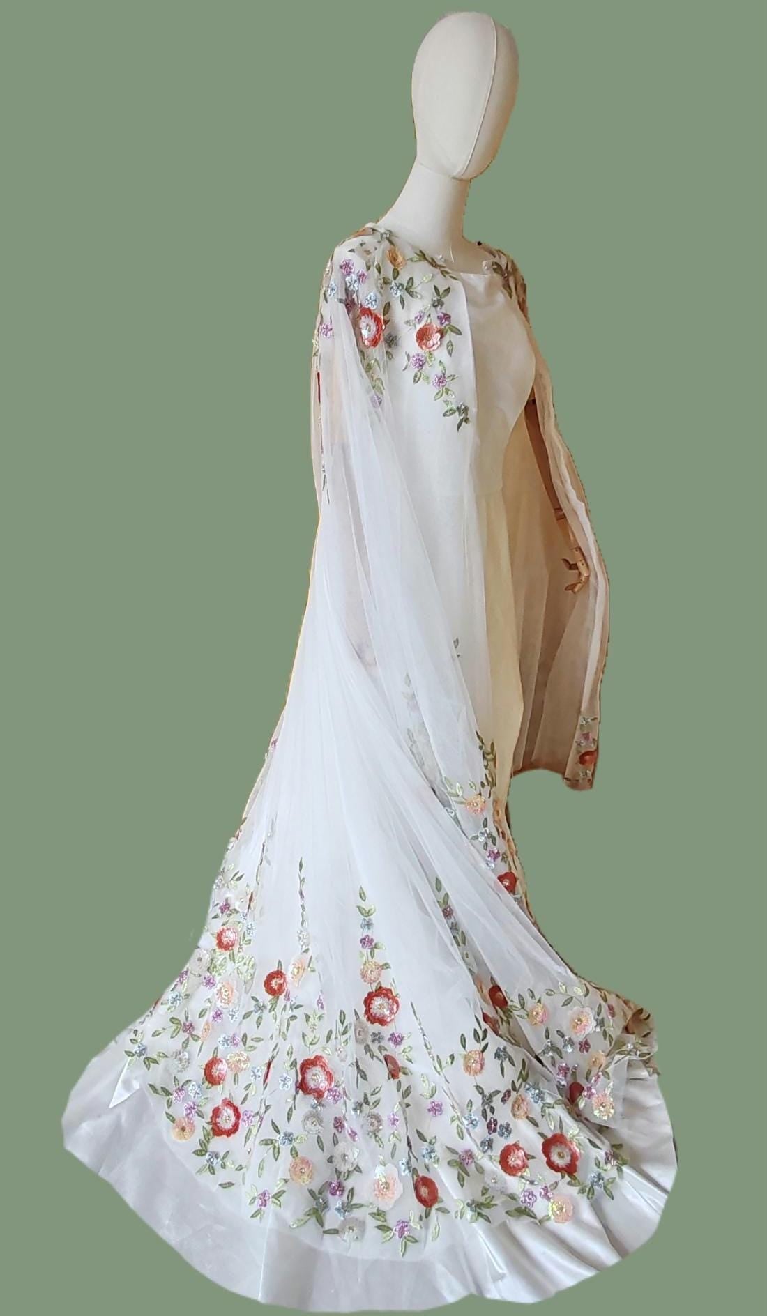 Embroidered Floral Bridal Overskirt - Detachable Tulle Wedding Skirt