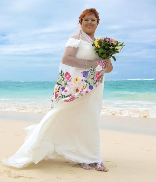 Embroidered Floral Wedding Veil – Alternative Bridal Tulle Veil- 'Botanica'