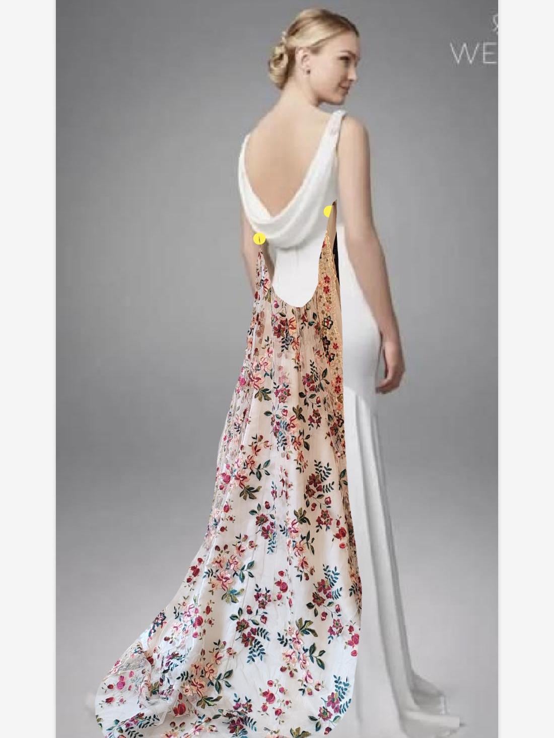 Embroidered Floral Wedding Veil, Peach Tulle 'English Garden' Bridal Cape