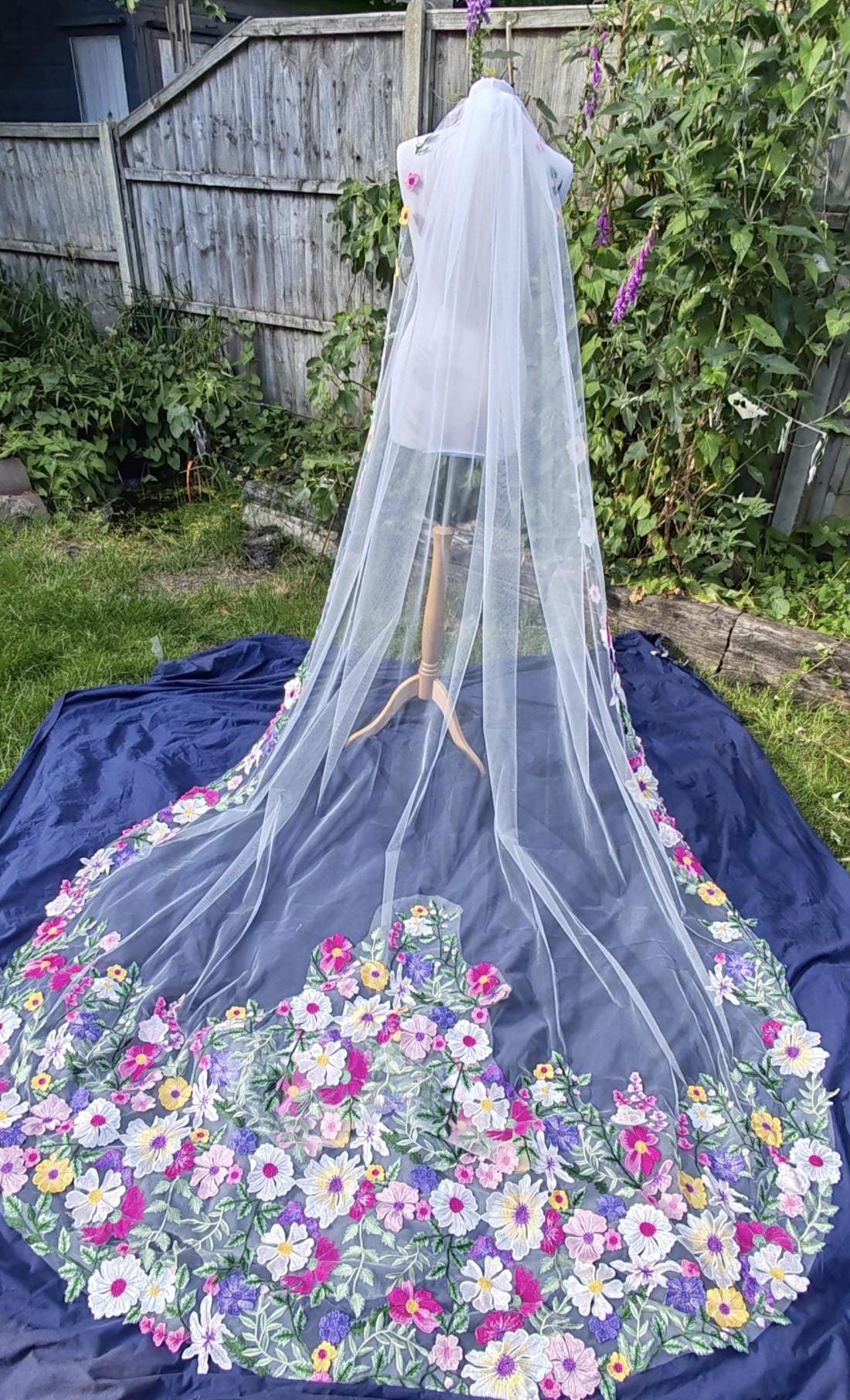Embroidered Floral Wedding Veil – Alternative Bridal Tulle Veil- 'Botanica'