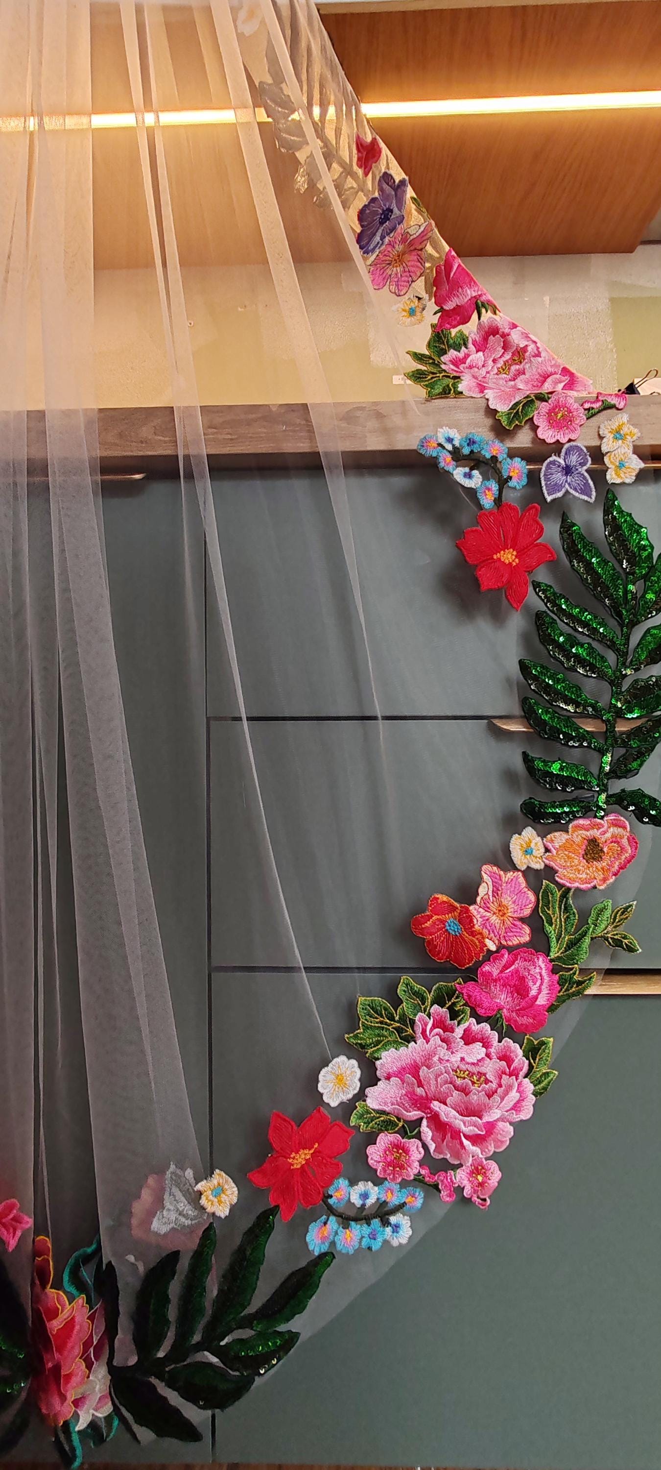 Embroidered Floral Wedding Veil: Colorful Paradise Bridal Veil