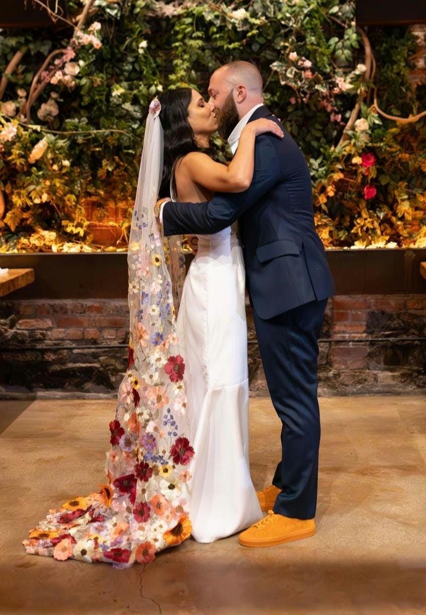 Embroidered Floral Wedding Veil, Colorful Bridal Cape